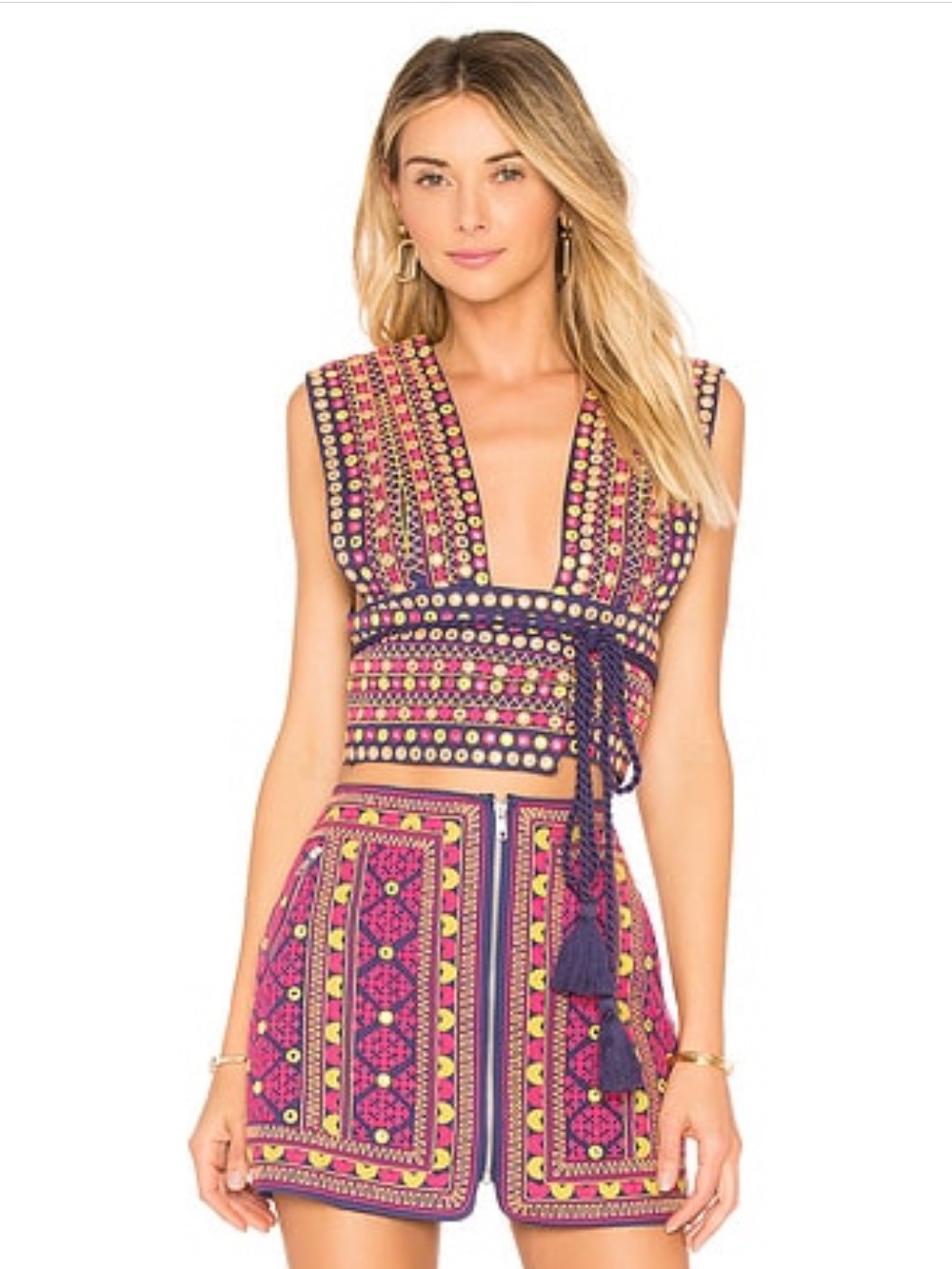 MAJORELLE Breanna embroidered Top AND Port mini skirt *RARE* matching - Sunset